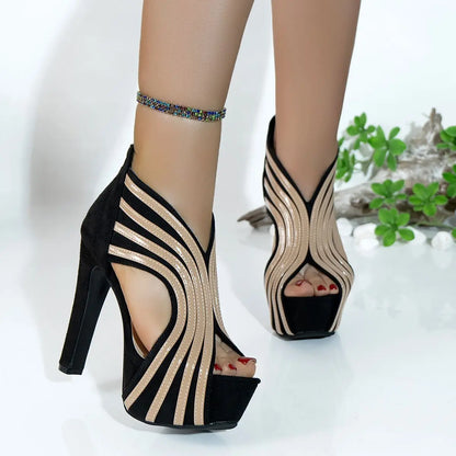 Women's Summer Sandals 2026 Sexy Open-toe High-heeled Sandals Striped Platform Stage Performance Pole Dance Shoes Woman Pumps