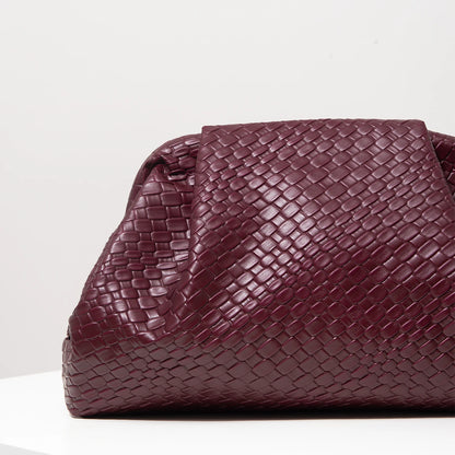 Vintage Artificial Leather Woven Pattern Clutch Bag，Burgundy Bag，Prom Dresses for Women，Large Capacity Women Purse
