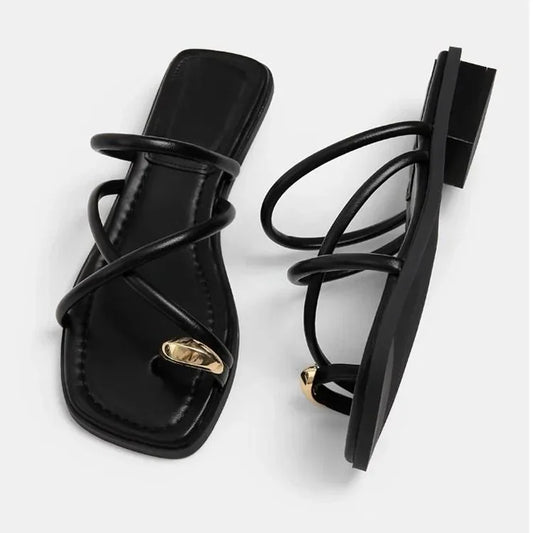Stylish Women's Cross Strap Slide Sandals Comfortable Lightweight Toe Loop Beach Shoes with Casual Solid Color Design for Summer