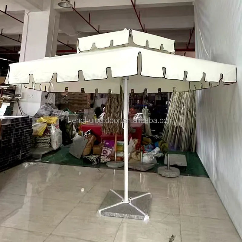 Pink Yellow Blue Striped Parasols Umbrellas Outdoor Luxury Aluminium Market Style Beach Umbrella with Fringe Outdoor for Shop