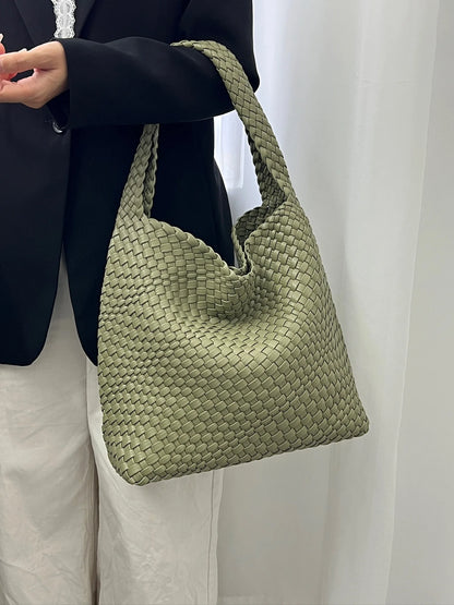 Women's Fashionable Woven PU Leather Tote Bag Shoulder Handbag Top-Handle Bag with Purse - Stylish Woven Bag Purses