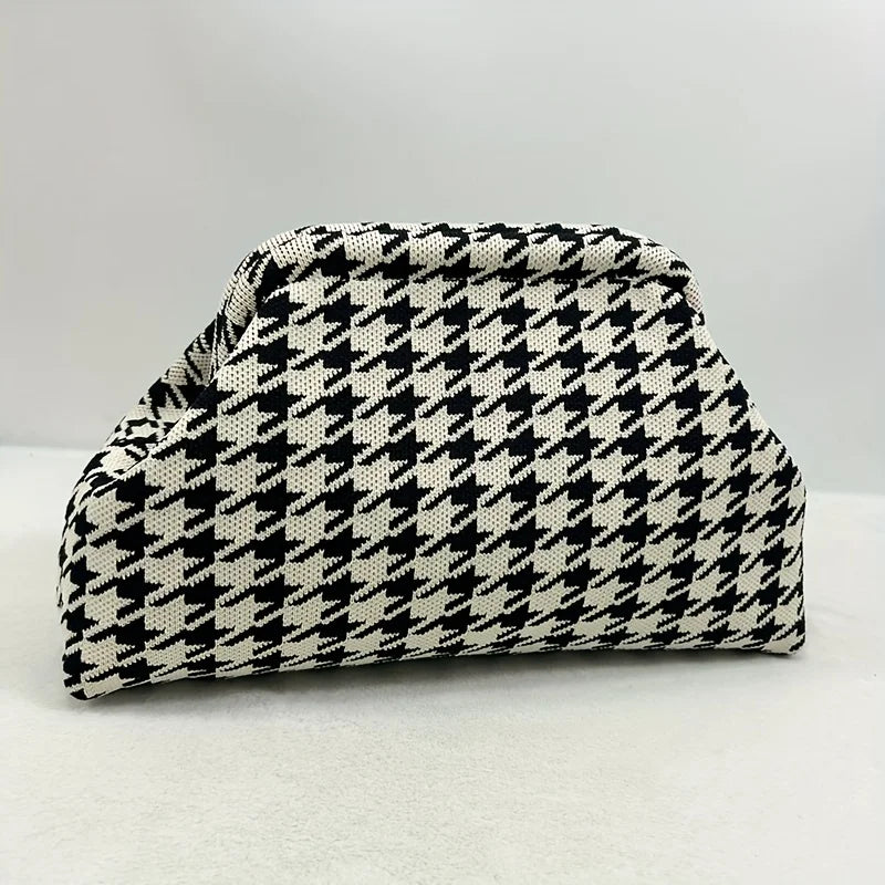 New high-end multi-functional knitted houndstooth makeup bag for women large capacity waterproof travel makeup storage clutch ba