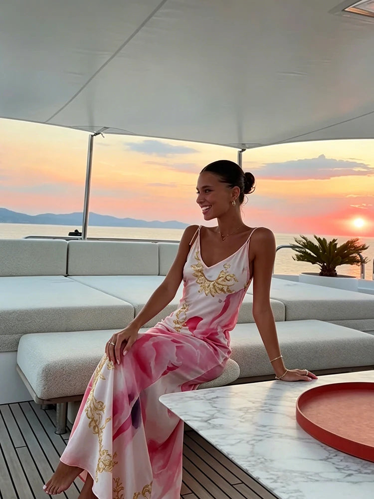 Sexy Sling Women's Maxi Dress V-neck Backless Floral Print Sleeveless Long Skirt 2026 NEW Summer Beach Vacation Party Vestido