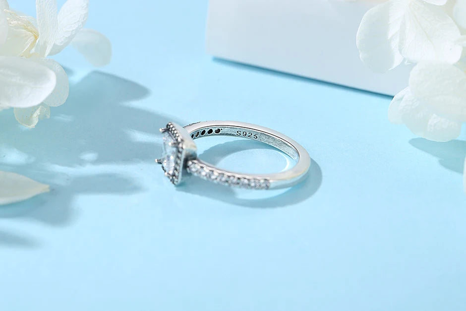 Original 925 Sterling Silver Ring Love Heart Pave CZ Crystal Stackable Rings For Women Wedding Engagement Birthday Gift Jewelry