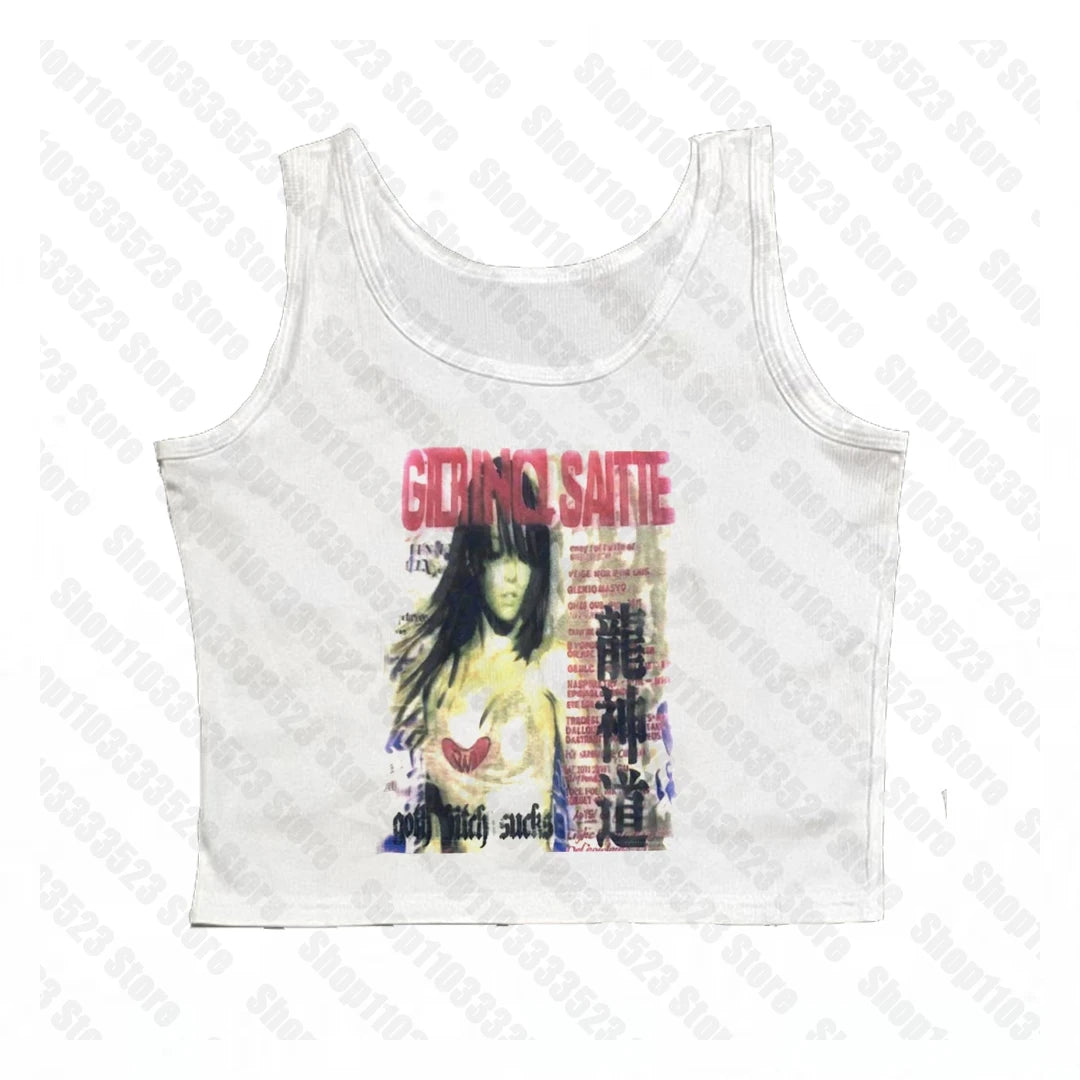 Y2k Style Fashion T-shirts Summer Gothic Slim 2000s Vintage Graphic T-shirts Punk Women Short Sleeve Sexy Streetwear T-shirts