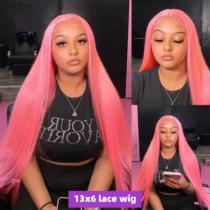 13x6 HD Lace Frontal Wig Pink Lace Front Wigs Human Hair 13x4 Staight Lace Front Wigs For Women Brazilian Colored Human Hair Wig