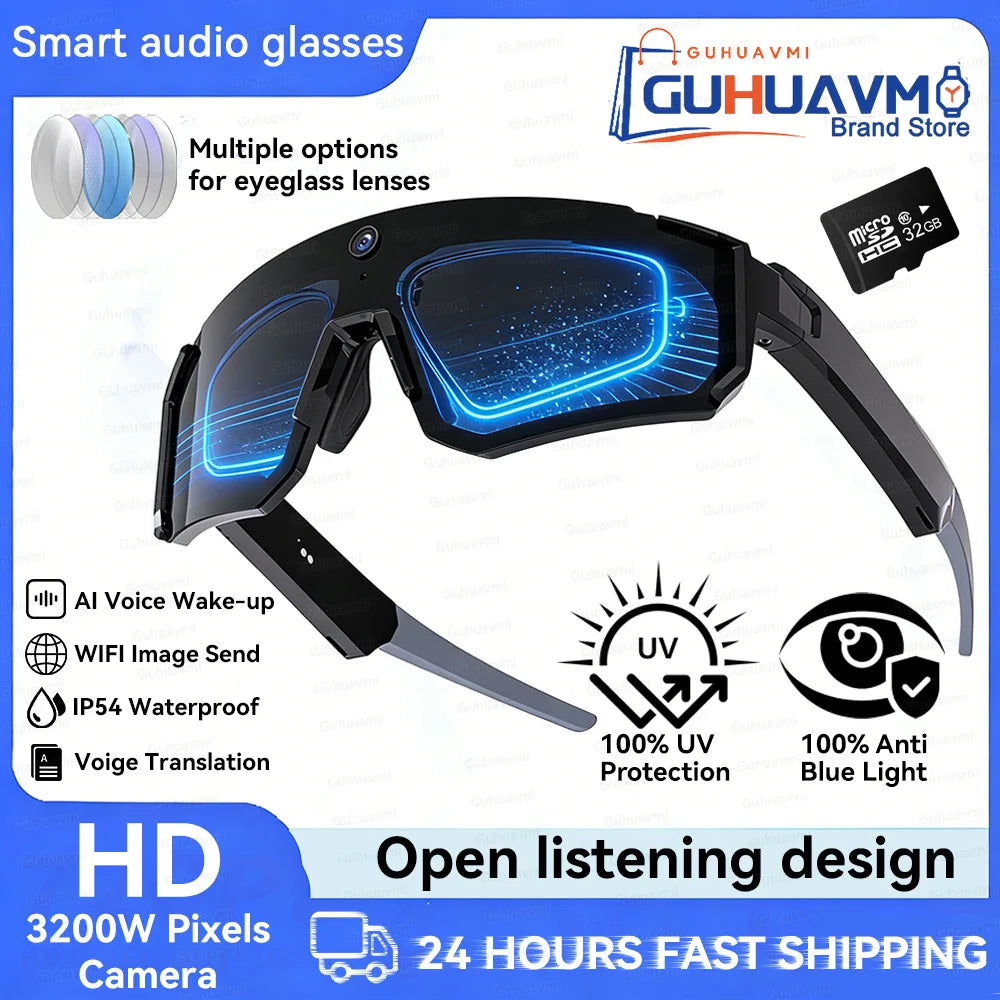 2026 AI Skiing Smart Glasses 800W HD Anti-shake Camera Action Capture Goggles Men 3D Surroud Sound AI Chat Call Sport Sunglasses