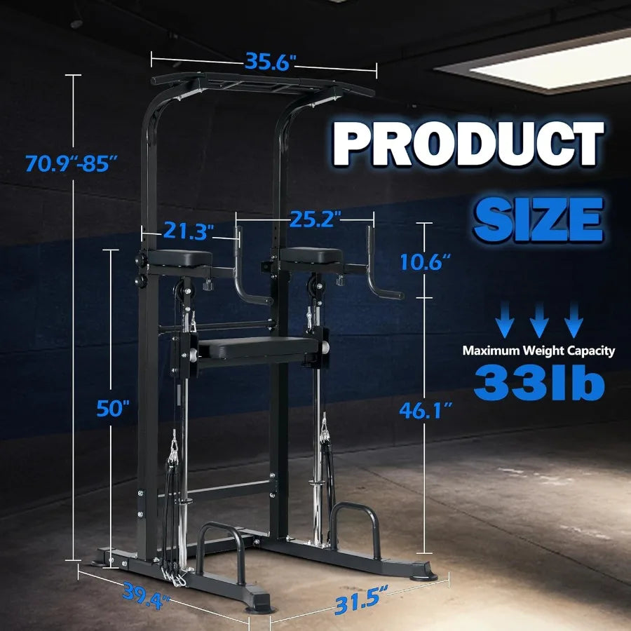 Power Tower Dip Station Pull Up Bar Exercise Tower, Free Standing Pull Up Bars For Home Gym Strength Training Workout Equipment