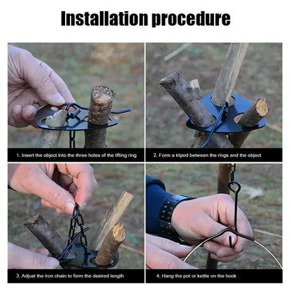 1Pc Portable Camping Gear and Equipment Detachable Outdoor Barbecue Tripod Hanging Rack Campfire Cooking Accessories Set