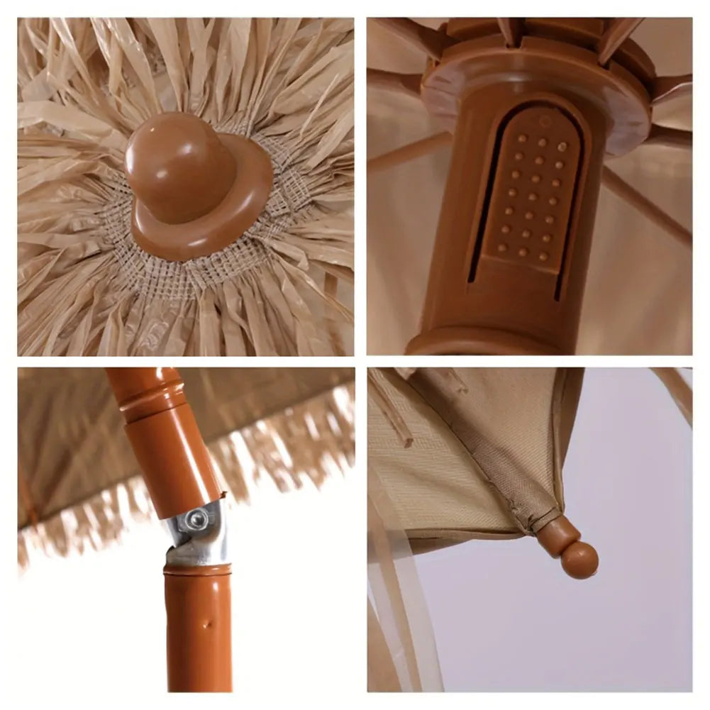 63inch Thatched Garden Umbrella with Tripod Base Beach Umbrella Outdoor Tiki Patio Umbrella for Garden, Lawn, Deck, Backyar