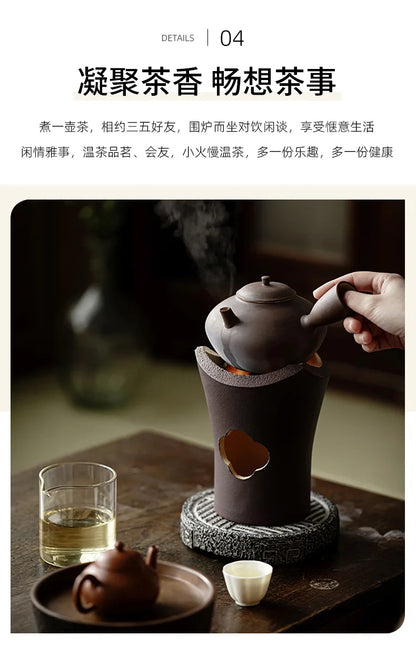 Handmade Pottery Carbon Charcoal Furnace Vermilion Style Olive Wood Boil Water Stove for Tea Kettle Household Kung Fu Teaware