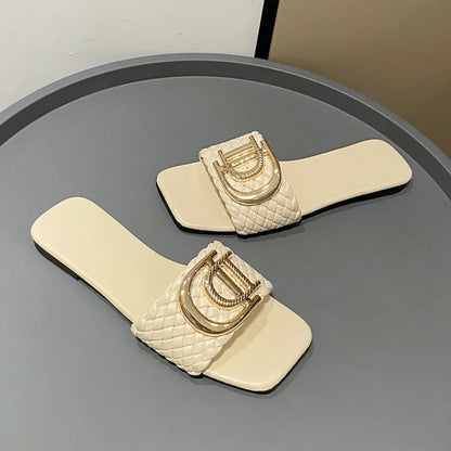 Women Slippers Party Sexy Elegant Slippers Women Luxury Decor Weave Designer Flat Sandals Fashion Open-toe Vacation Slides Women