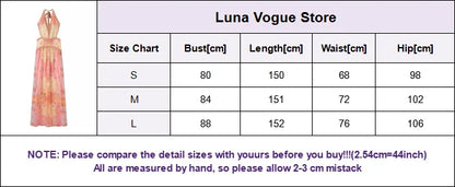 Vintage Floral Halter Deep V Neck Women's Dress Sexy Side Waist Cutout Flowy Long Sundress Summer New Chic Vacation Party Outfit