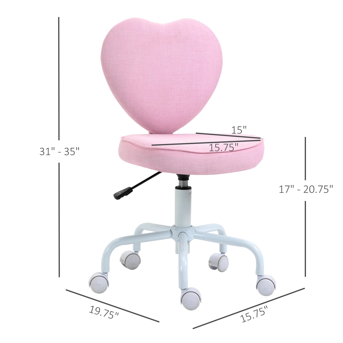 Rolling Upholstery Leisure Lounge Vanity Chair with Heart Back and Sponge Seat