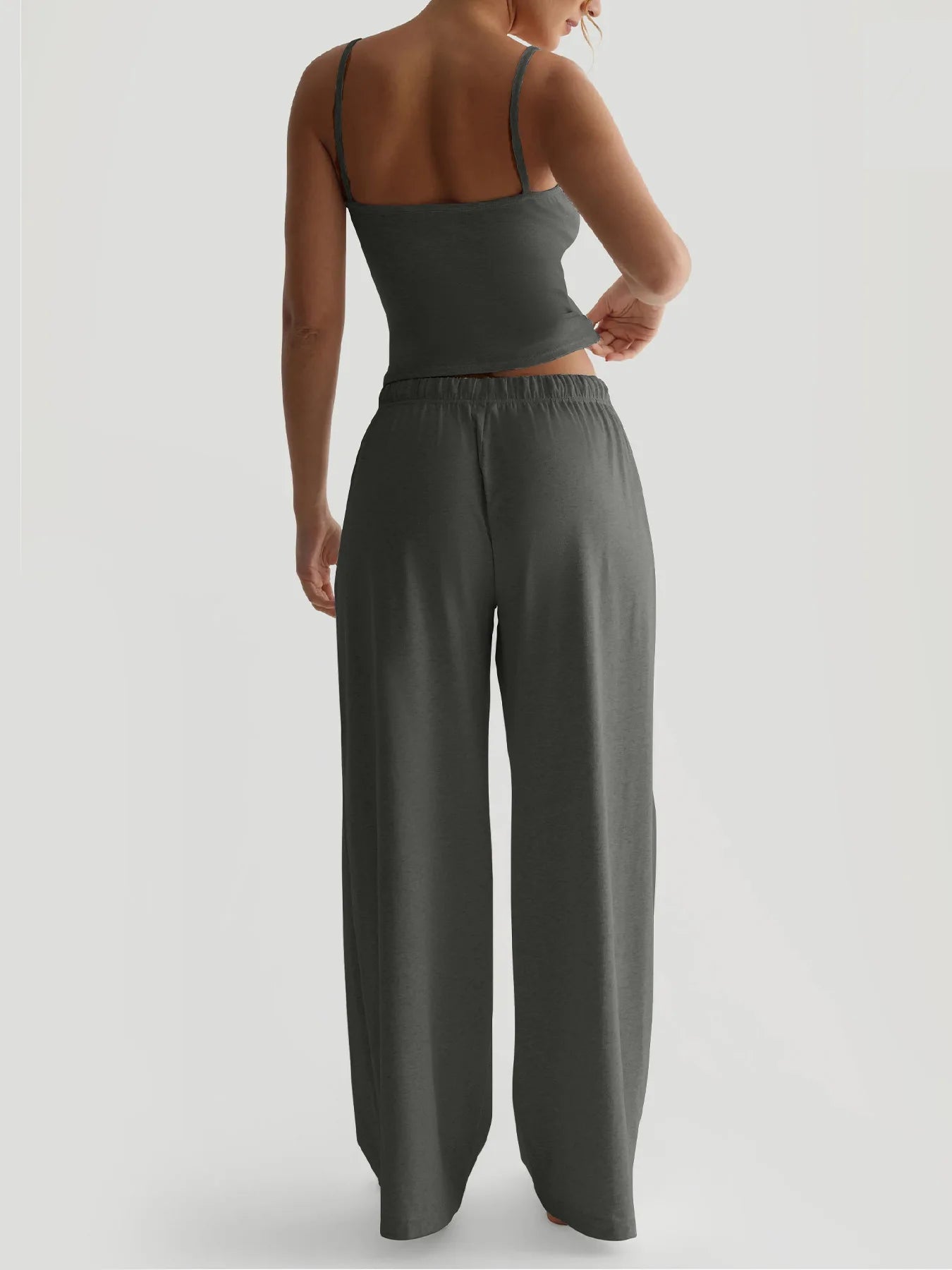 2026 Women's Summer Leisure Pants Outfits Fashion Solid Halter Tie-Up Backless Tank Tops Wide-Leg Pants 2 Pieces Set Streetwear