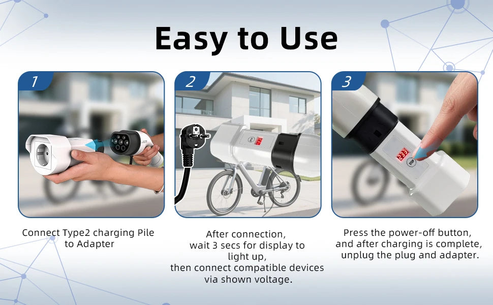 EVqiaoyi Type2 to Schuko Socket EV Adapter Type2 to 220V Converter Male Discharging Plug for IEC 62196-2 Charging Stations