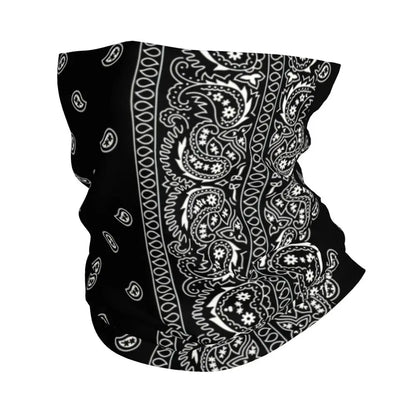 Custom Black Bandana Pattern Bandana Neck Gaiter for Hiking Cycling Women Men Wrap Scarf Paisley Style Headband Warmer