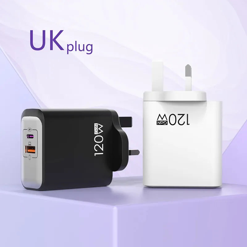 120W GaN USB C QC 3.0 Fast Charger Quick Charging PD Charger EU US UK Wall Power Adapter For iPhone Samsung Xiaomi Huawei iPad﻿﻿