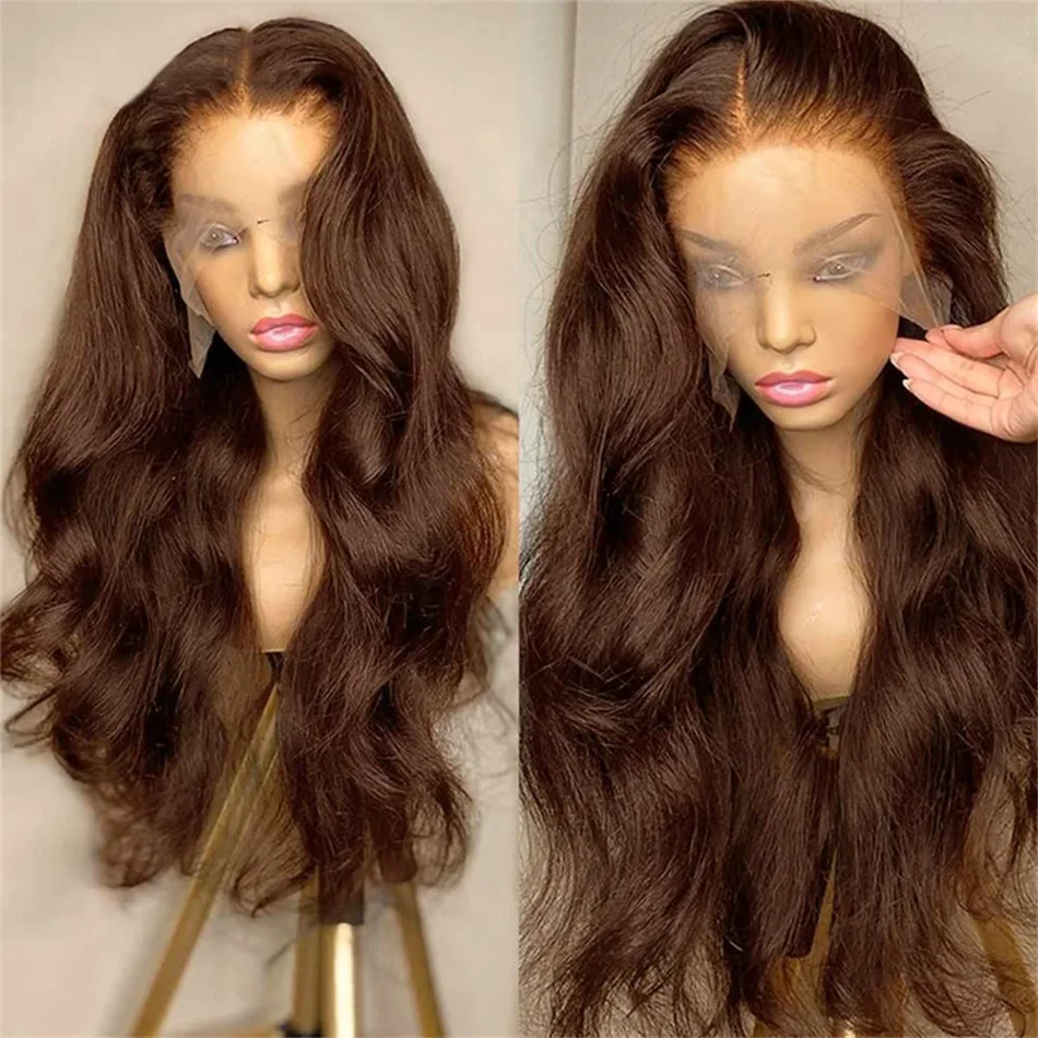 Brazilian Body Wave 250% 13x6/13x4 Frontal Dark Chocolate Brown HD Lace Wig Hair Colored 4x4 Closure Human Hair Wigs Wear To Go