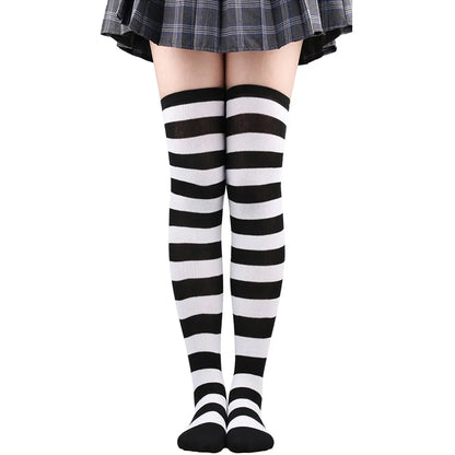 Womens Striped Thigh High Stockings Ladies Girls Black White pink Long Over Above Knee Socks femboy Cosplay Lolita Harajuku Y2k