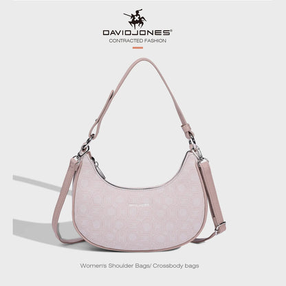 David Jones Multifunctional Women's Leather Underarm Bag Autumn Summer Trendy Crescent Bag Fashion Luxury Vintage Shoulder Bag