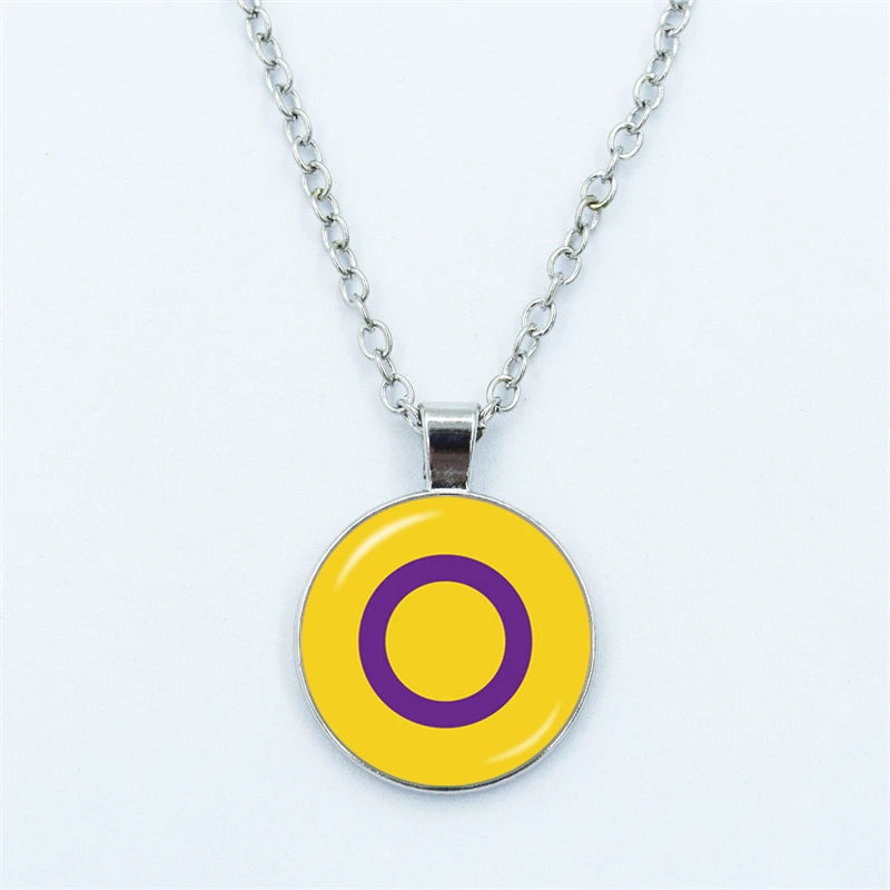Rainbow Necklace LGBT Lesbian Gay Pride Rainbow Friendly Print Art Pattern Glass Cabochon Pendant Couple Chain Necklace Gift
