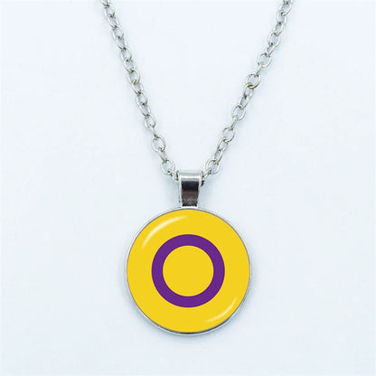 Rainbow Necklace LGBT Lesbian Gay Pride Rainbow Friendly Print Art Pattern Glass Cabochon Pendant Couple Chain Necklace Gift