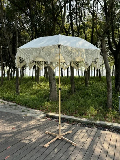 Elegant and minimalist outdoor slanted tassel umbrella, beach camping sun shading garden courtyard leisure umbrella