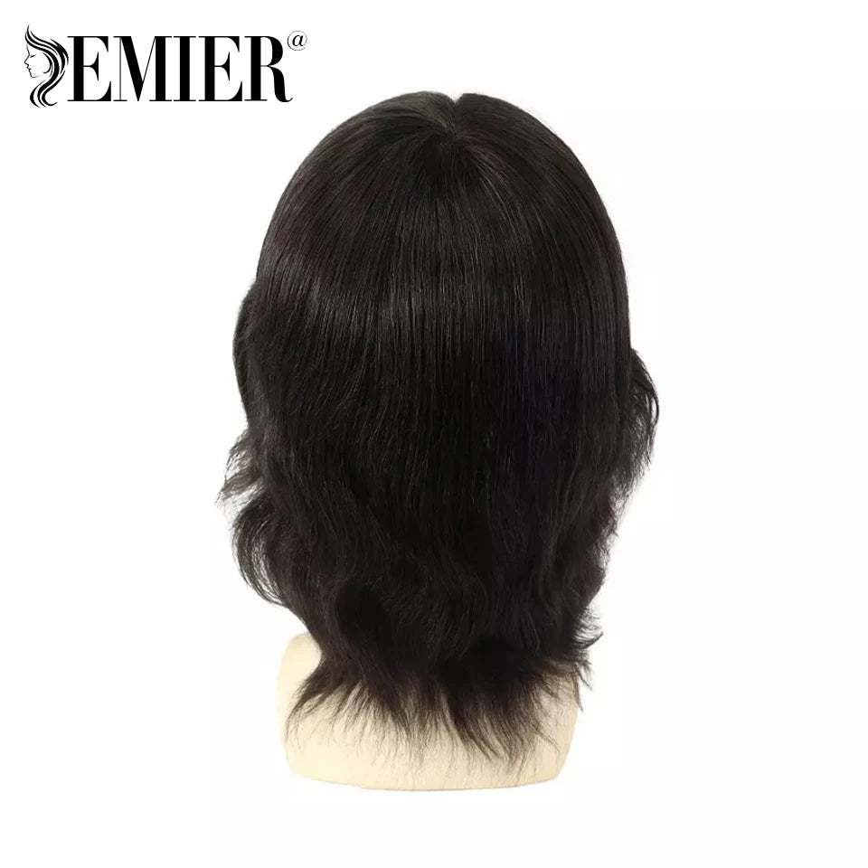 Full Head Wig For Men 6" Natural Straight Fine Mono With Pu Cap Men Wig 1/2" French Lace in Front Indian Human Hair Wig For Men