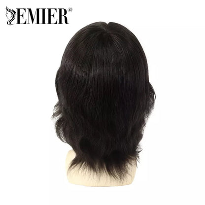 Full Head Wig For Men 6" Natural Straight Fine Mono With Pu Cap Men Wig 1/2" French Lace in Front Indian Human Hair Wig For Men