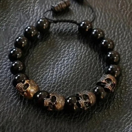 1PC Fashion Chic Beaded Stone Skull Decor Bracelet Halloween Accessories