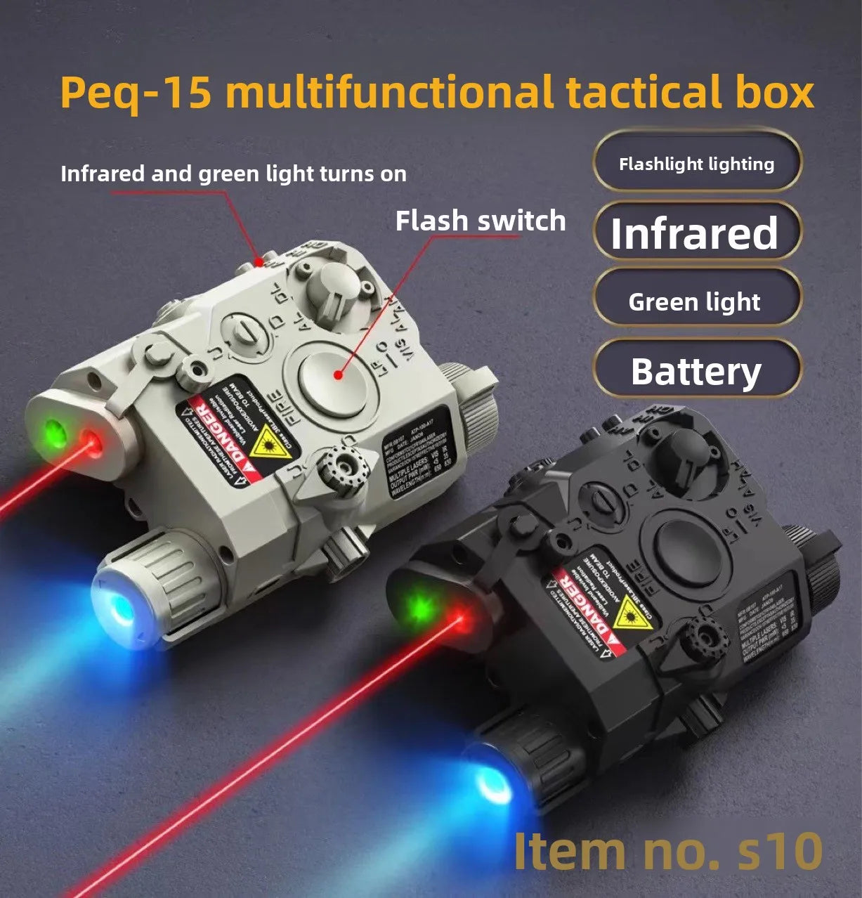 PEQ15 Multi-Functional Laser Box Tactical Flashlight: Fits 20mm Rail, for Toy Airsoft Guns, Hunting, CS & Wargame,indicator