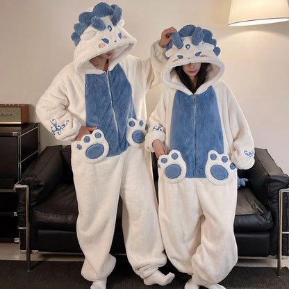 Kigurumi Adults Winter Sleepwear Women Men Pajamas Animal Onesie Thicken Couples Pijamas Cartoon Night Wears For Women Homewear