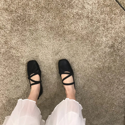 Spring Ballet Flat Shoes Women Comfy Leather Shoes 2024 Women Luxury Women Square Toe Flat Mary Janes Ladies Shoes Double Buckle