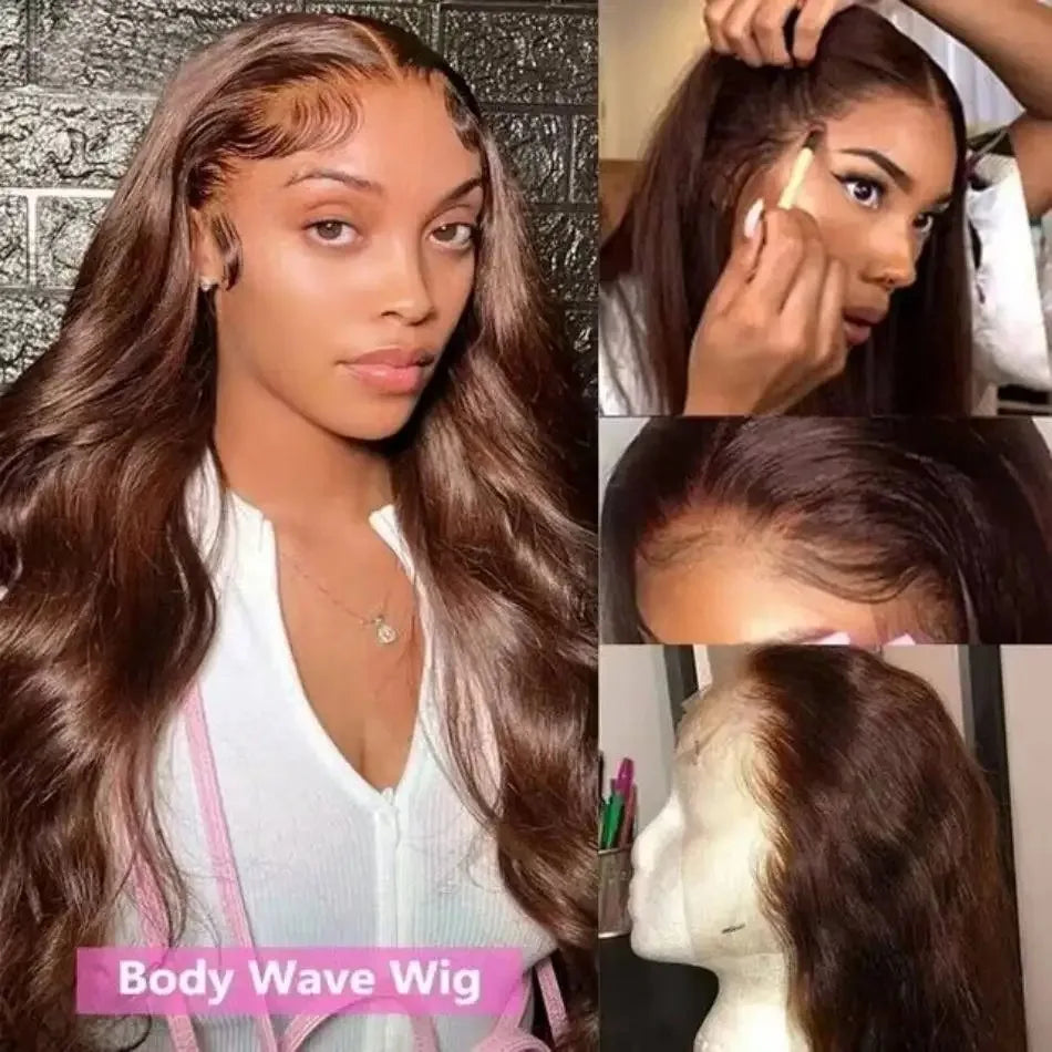 200Density HD Chocolate Brown 13x6 Body Wave Lace Front Wig Brazilian 13x4 Lace Frontal Wigs For Women 100% Remy Human Hair Wig