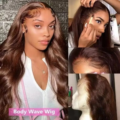 200Density HD Chocolate Brown 13x6 Body Wave Lace Front Wig Brazilian 13x4 Lace Frontal Wigs For Women 100% Remy Human Hair Wig