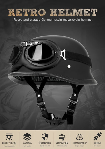 Motorcycle Helmet German Leather Style Pilot Motorcycle Open Face Retro Half Helmet Cruise Chopper Biker DOT Certification S-XXL