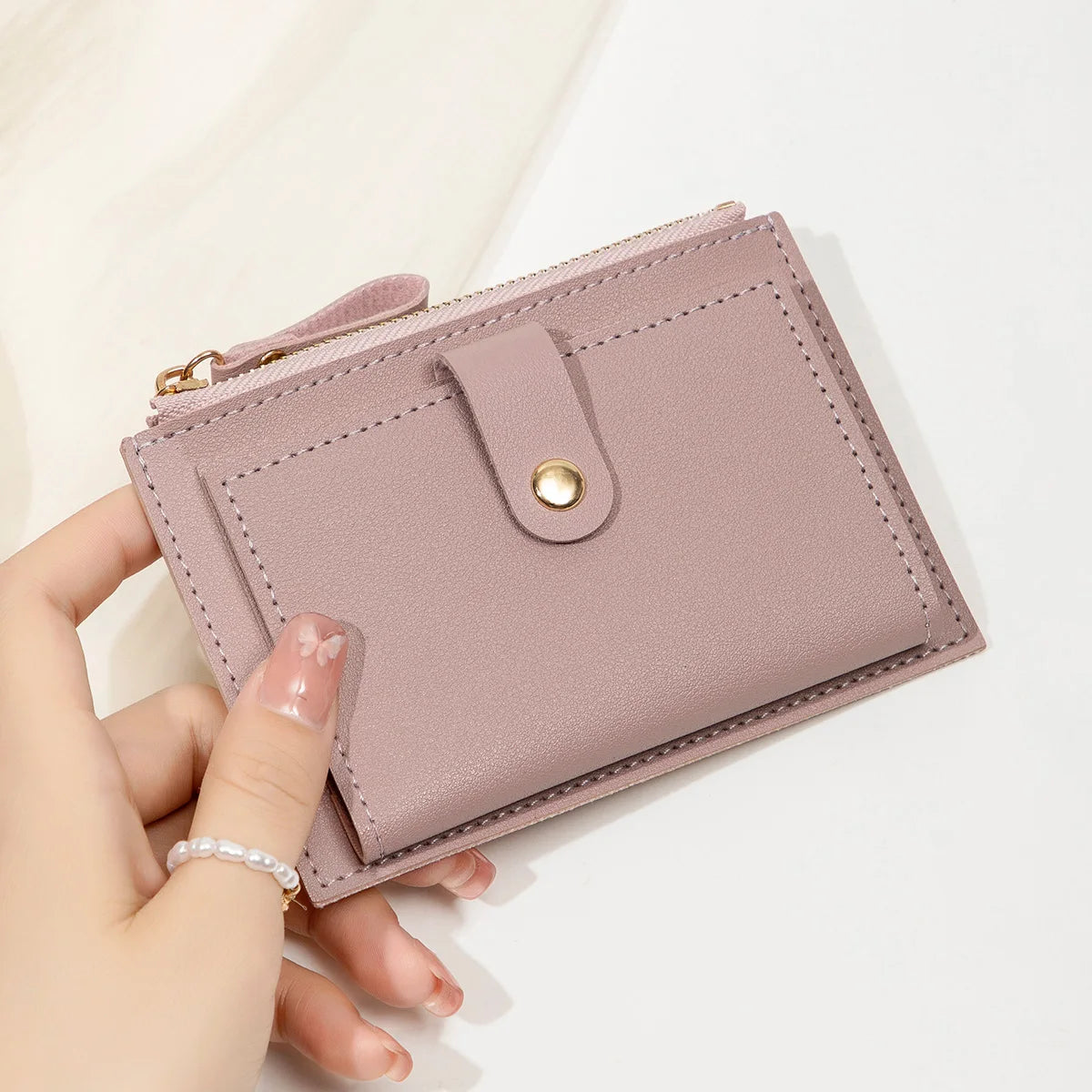 Minimalist and Fashionable Women's Short Card Bag Ultra-Thin Mini PU Leather Zero Wallet Women's Credit Card Holder Wallet
