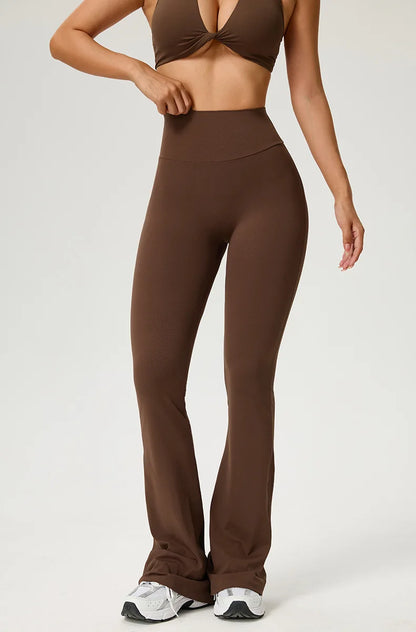 Women's Flared Pants Yoga Leggings Bell-bottoms Tight Elastic Breathable Sports Pants Back Waist Pockets Womens Clothing