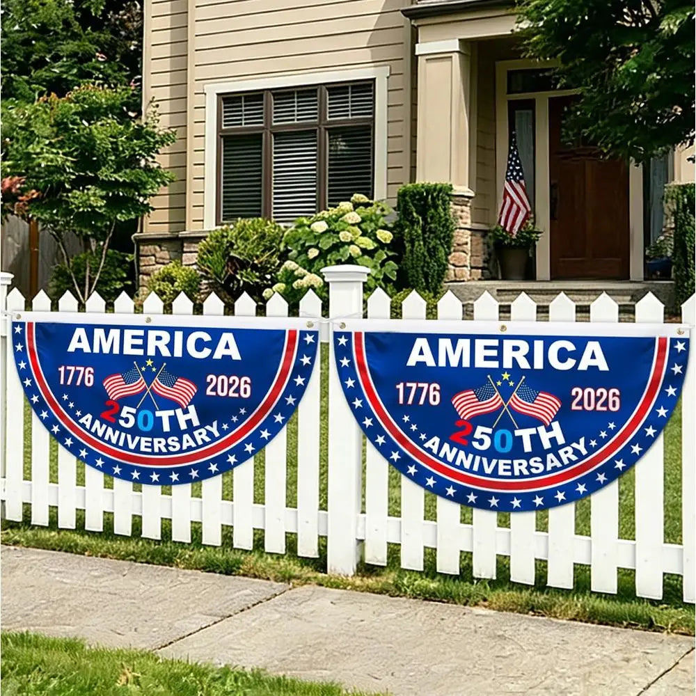 250th Anniversary 2-Piece 1.5x3 ft Patriotic Banners, 1776-2026, 4th of July Decorations, Indoor/Outdoor, American Independence