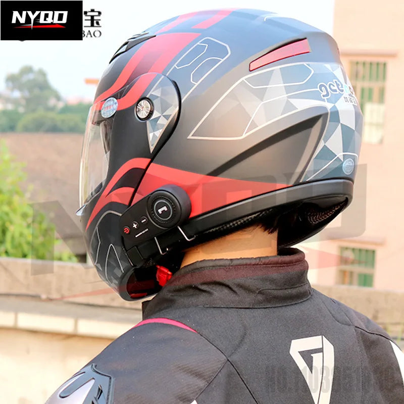 KUQIBAO motorcycle bluetooth helmet double lens uncovered motorcycle helmet with FM large capacity 1200mAh flip helmet