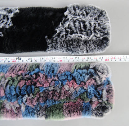 Hot Russian Women Knit Real Rex Rabbit Fur Scarf Lady Fashion Floral Rex Rabbit Fur Mufflers Hot Winter Warm Natural Fur Scarves