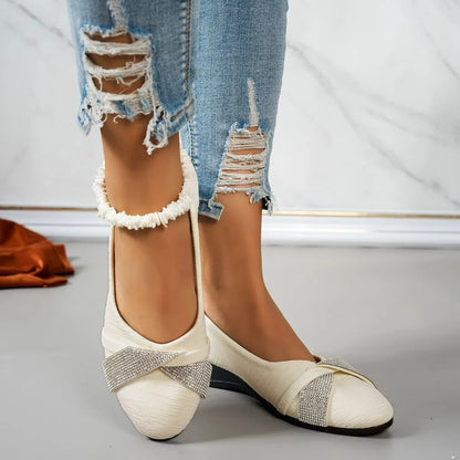 French-style Temperament Ballet Shoes, Low-heeled Comfortable and Stylish Single Shoes, Rhinestone-decorated Low-cut Women's Fla