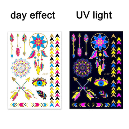 Luminous Temporary Tattoos Stickers Fluorescent Neon In Dark Illuminate Tattoo Elephant/Love Heart Shoulder Tattoo Party Sticker