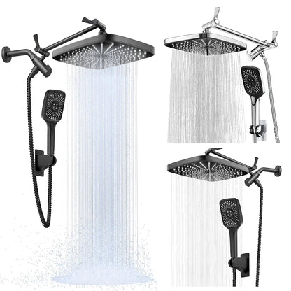 12 Inch Rain/Rainfall Shower Heads 3+1 Settings Top Spray Wall-Mount Shower Set with Extension Arm Handheld Top Spray Showerhead
