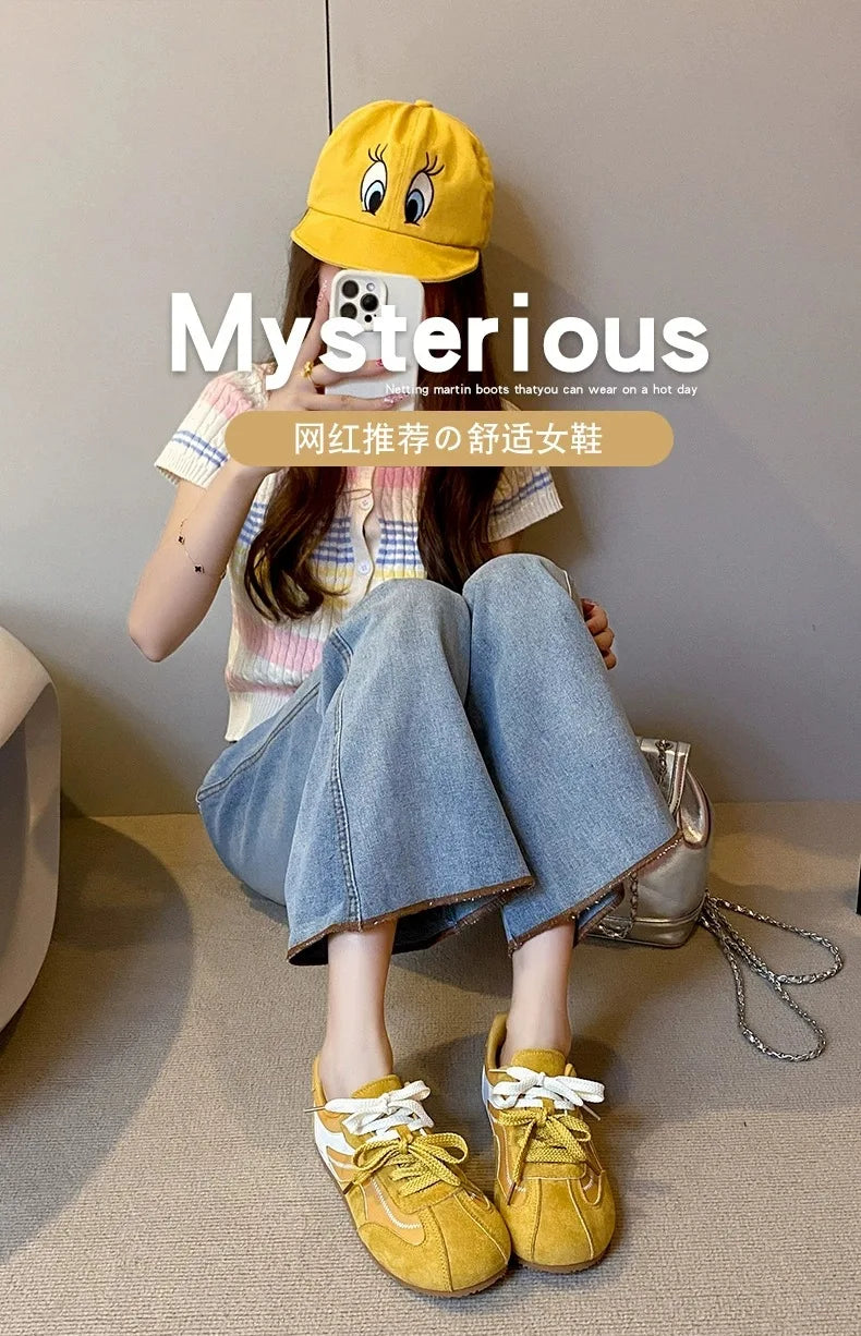 Women's Casual Shoes Suede Leather Training Shoes for Women 2026 Patchwork Retro Sneakers Ladies Casual Flat Heels Walking Shoes