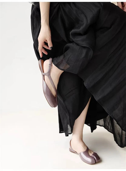 Luxury Tabi Flat Sandals Women Summer Patent Leather Split Toe Slingbacks Ballet Shoes Brand Designer Banquet Wedding Sandalias