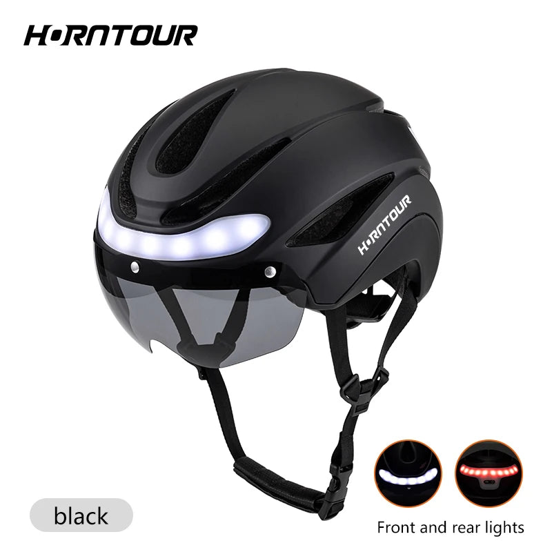 Horntour New Bicycle Helmet Ride Lights Racing Road Bike Helmet Men and Women Outdoor Sports Pro Cycling Bicicleta Safety Cap ﻿