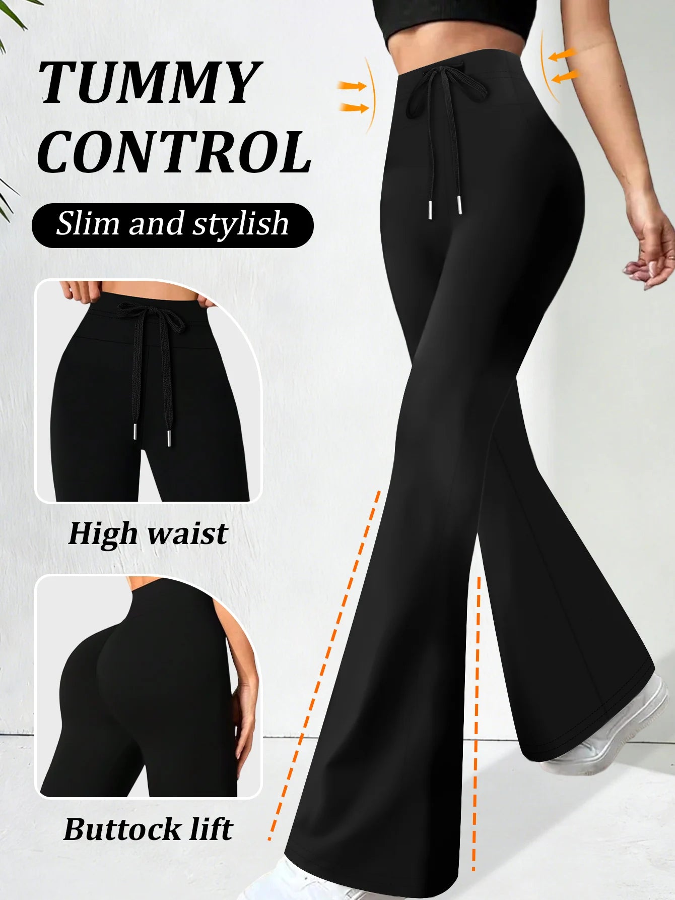 Drawstring Flare Pants, High Waist Bootcut Pants, Fashion Slim Elastic Comfortable Casual Long Pants, Sexy Wide Leg Pants