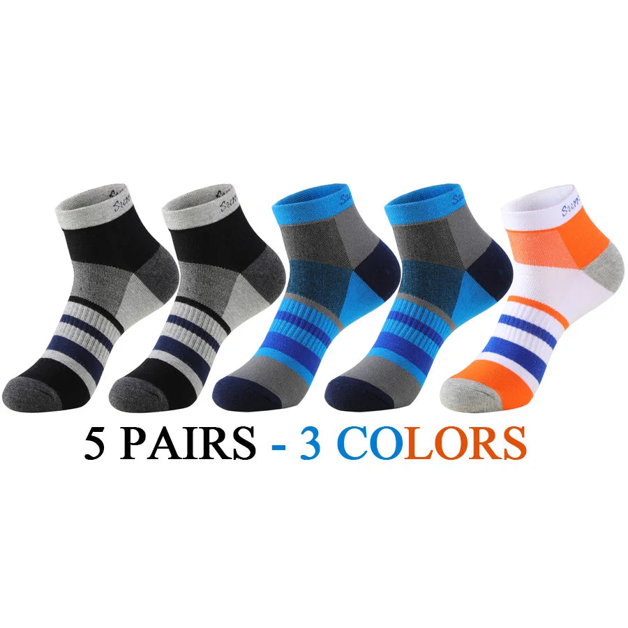 5 Pairs/Lot Running Socks Men Ankle Colorful Stripes Combed Cotton Outdoor Gym Compression Short Male Socks 5 Colors New 2025